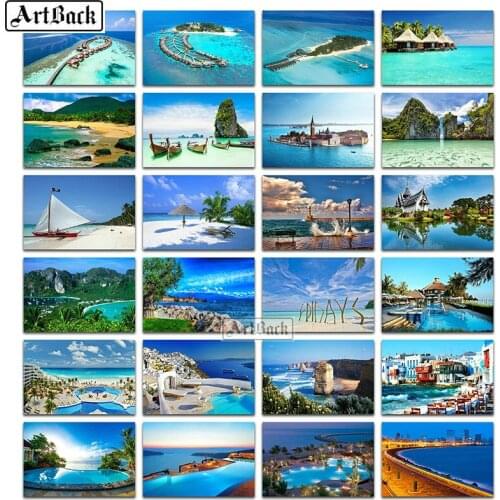 Sale 5D Diamond Painting Seascape Scenery Full Square / Round Diamond Embroidery Mosaic Beach 3d Rhinestone Home Decor