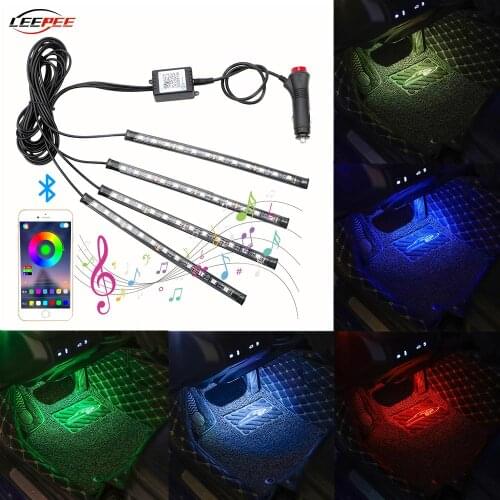 RGB Car Mood Lights Ambient Atmosphere Lamp Strip LED Floor Foot Door Decoration Bluetooth Control Auto Accessories Interior 12V