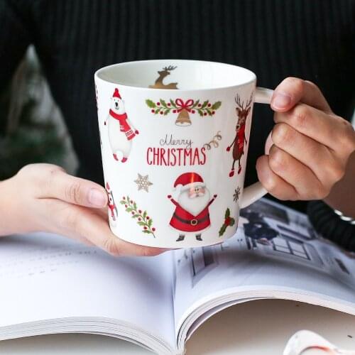 Merry Christmas gifts cute ceramic mugs with handgrip Santa Claus printed home kitchen porcelain coffee mug 500ml American style
