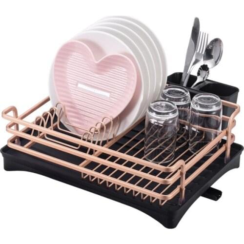 Easy storage bowl and dish rack with water outlet space saving champagne gold storage rack environmental protection aluminum spa