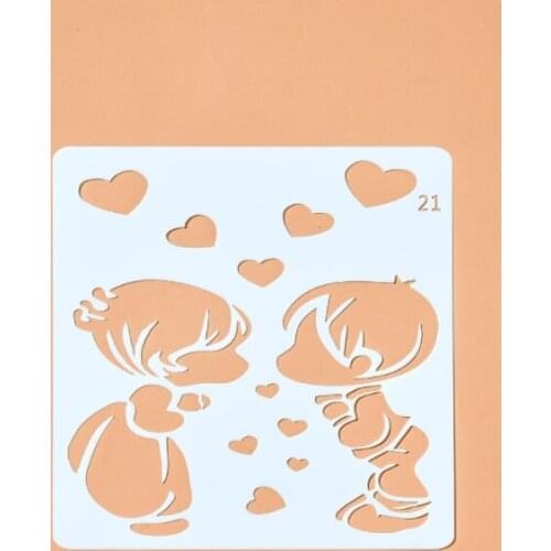 13*13 Lovely girl boy Layering Stencils graffiti hand copied board hollowed out photo album graphic spray painting tool