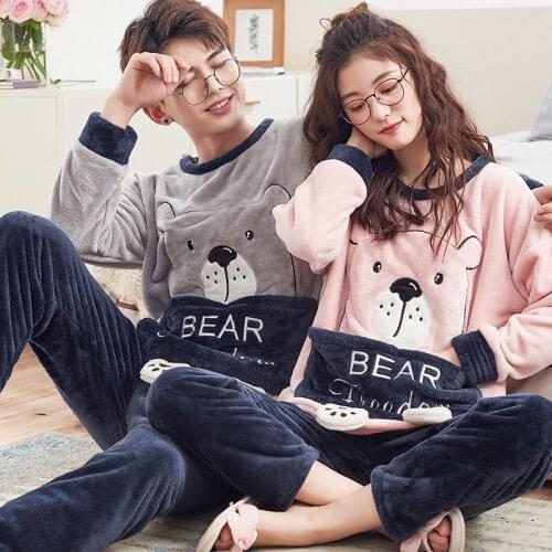 Thicken flannel lovers' pajamas winter new long-sleeved, men and women two-piece. pijamas