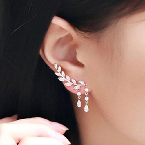 Tassel Wing Style Drop Earrings Rose Gold Color/Silver Tone Fashion Cubic Jewelry For Women Statement Jewelry For Gift Leaves