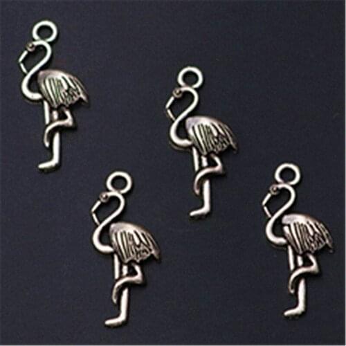 WKOUD 10pcs Silver Color Flamingo Charm Alloy Pendants For Bracelet Earrings DIY Metal Jewelry Handmade makings A1077