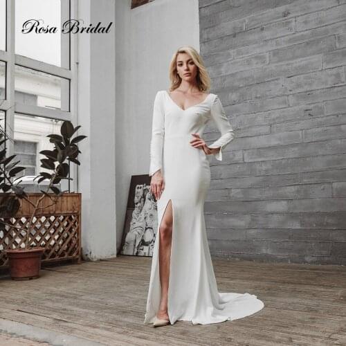 Legend V neck Japan satin front slit beveling button mermaid wedding dress