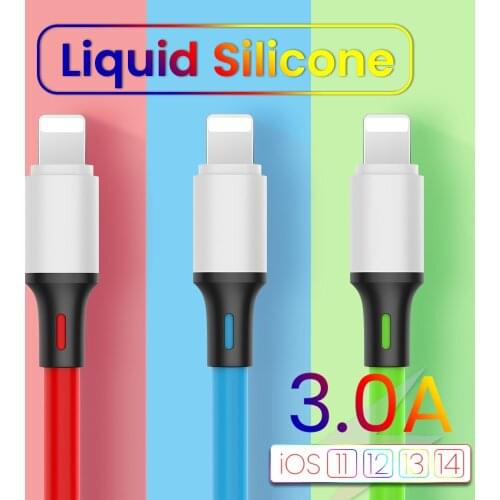 3A USB Charger Cable For iPhone 12 Pro Max 11 X XR XS 8 7 6 6s 5 Liquid Silicone Powerbank Charging Cable For iPhone Data Cable