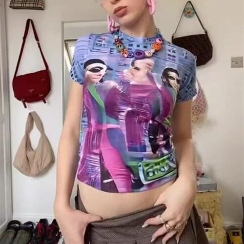 2021 Summer New Sexy Womens T-shirt and Short Skirt Suit Fashion Print Cropped Tops and Hollow High Waist Tight Skirt