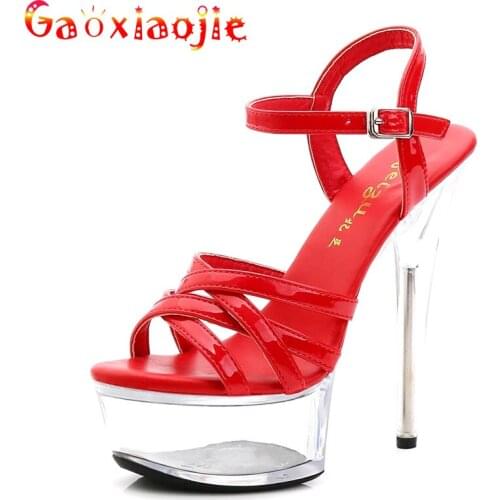 Women Shoes High Quality Female Model T Station Catwalk Sexy Crystal Transparent Platform Shoes High Heels 15CM Wedding Shoes