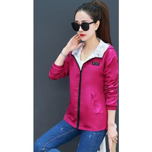 Womens Hooded Loose Short Coat Windbreaker Jackets Spring Autumn Acket Double Side Wear Double-Sided Clothing