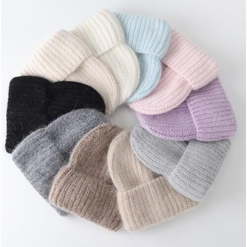 Women Rabbit fur Knitted Hat female Warm Winter Hat Outdoor Skiing Bonnet women Skullies beanies Solid Soft Hats wool beanies