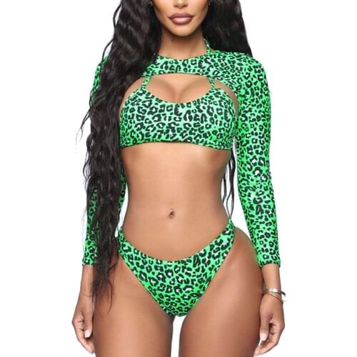 Womens Sexy Two Piece Bikini Suits Personality Leopard Hollow Lace-up Top and Low Waist Trunks Swimsuit