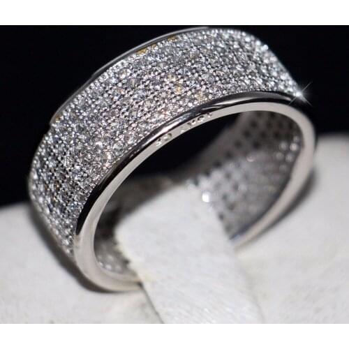Promise Wedding band Ring For Women Luxury Jewelry 10KT White Gold Filled Party Pave Clear CZ Zirconia Female Finger Ring Gift