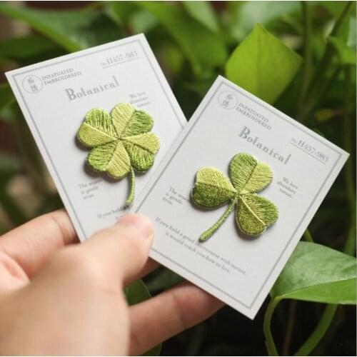 1PC Lucky Clover Iron On Patch Embroidered Dress Motif Sew On Lace Applique Embroidery Flower Patches T Shirt Skirt Accessories