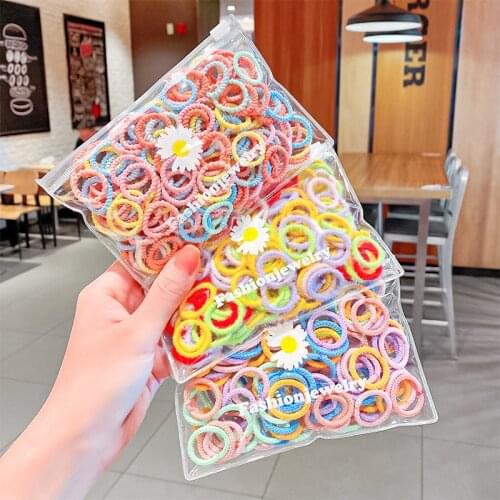 100PCS/Set New Girls Cute Colorful Plush Soft Basic Scrunchie Kids Ponytail Holder Hair Bands Headband Fashion Hair Accessories