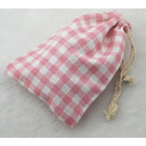 10x14cm Pink Cross Vintage Cotton Burlap Jute Favour Candy Gift Bags Wedding Party Pouches