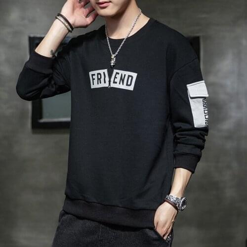 2020 spring and autumn Korean mens sweatershirt leisure home long-sleeved solid color letter printed pullover sweatshirt hoodie