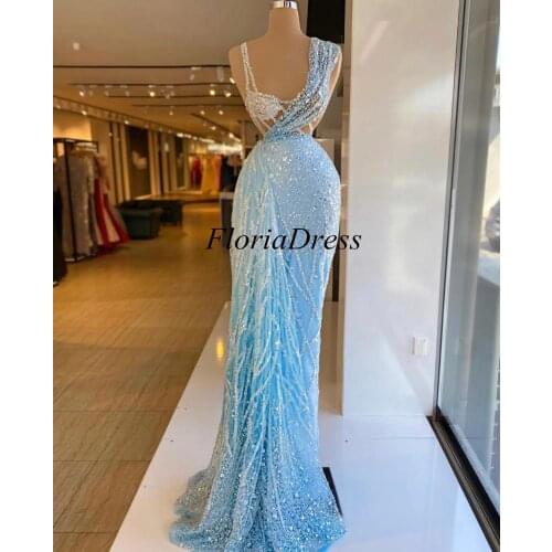 2021 New Celebrity Dress Special Occasion Gown Woman Clothes Light Blue Color Formal Dresses Long Vestidos De Fiesta CXF279
