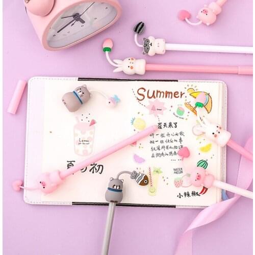 4pcs/lot Cute Cartoon Bear Pig Silicone Pen Stationery Kawaii School Supplies School Stationery Office Suppliers Pen Kids Gifts