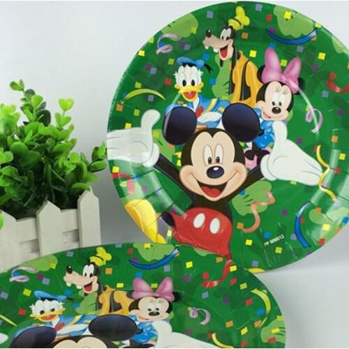 69pcs/set Green Disney Cartoon Mickey Theme Disposable Tableware Set Paper Cup Plate Straw Birthday Party Decoration Baby Shower