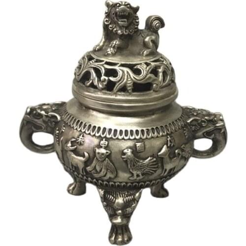 Antique bronze ware, white copper, Chinese Zodiac incense burner ornaments, ornaments, home decoration collection