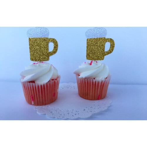 Glitter Beer Mug Cupcake Toppers 30th birthday bachelorette wedding baby bridal shower toothpicks