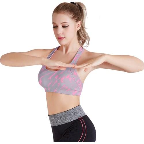 LUKITAS Fitness Women Sexy Print Push Up Camouflage Quick Dry Strap Higt Elastic Yoga Running Jogging Gym Nylon Sports Bra XL