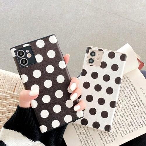 Cute Simple Polka Dot Square Phone Case For iphone 12 Pro MAX Case 12mini 11Pro MAX XS MAX XR X 6 7 8 Plus Wave Point Soft Cover