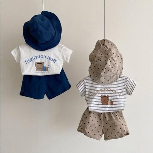 Korean Kids Cute Cartoon Little Bear T-shirt Toddler Baby Boy Girl Summer Fashion Cotton Striped Short Sleeve T-shirts Tops