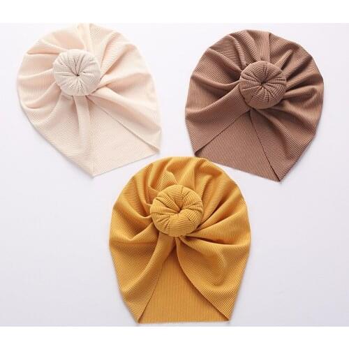 Children Accessories Newborn Toddler Kids Baby Boy Girl Turban Cotton Beanie Hat Winter Warm Soft Cap Solid Knot Soft Wrap