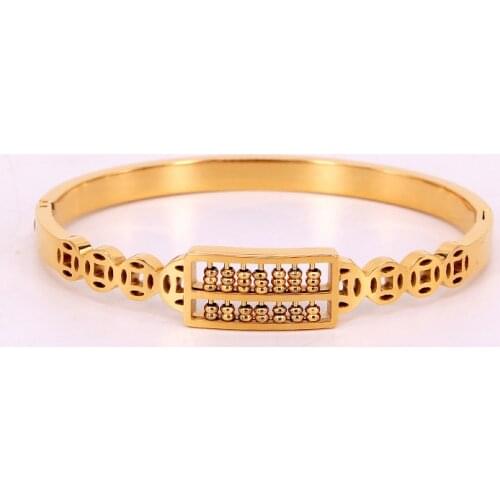 Design Luxury Brand Bracelet Empty Coin Abacus Pulseira Titanium Steel Bangle For Women Transfer Jewelry Wholesale