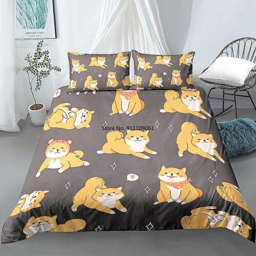 Home Textiles Cartoon Cute Corgi Dachshund Sausage Dog Comforter Bedding Set Duvet Cover Set Pet Printed Euro King Queen Size