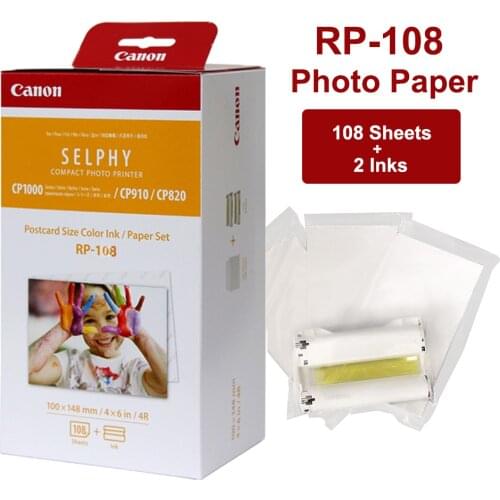 RP-108 4*6 inch 100*148mm Photo Paper Canon with 2 Ink Cartridge for Canon Selphy Portable Photo Printer CP910 CP1200 CP1300