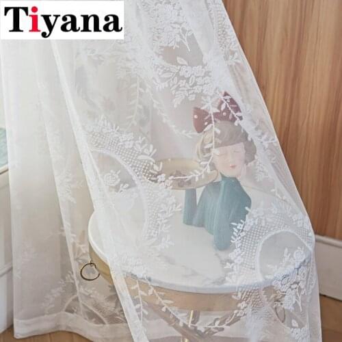 French Luxury White Embroidery Tulle Princess Sheer Curtains Romantic Voile Curtain for Living Room Bedroom Window Drape M190Z