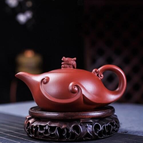 Yixing genuine purple clay pot，The original ore Dahongpao You Long Yunhai long Rhyme Pot，Handmade Chinese tea set gift pot 350cc