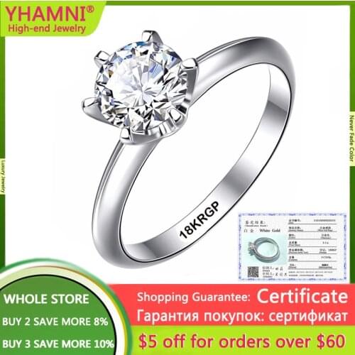 With Certificate 18K RGP Stamp Pure Solid White Gold Ring Solitaire 1.0ct Lab Diamond Wedding Rings For Women Silver 925 Ring