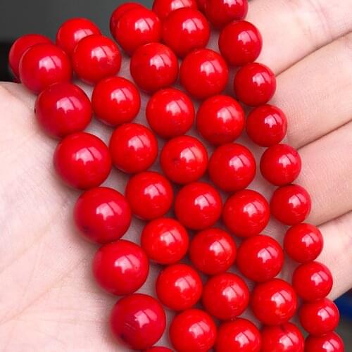 Natural Stone Smooth Red Coral Round Loose Spacer Beads for Jewelry Making DIY Bracelet Necklace Accessories 4 6 8 9mm 15inch