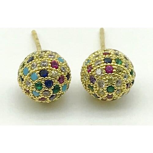 5pairs/lot Gold Filled CZ Micro Pave Rainbow Zirconia Jewelry Round Stud Earrings For Women Lady