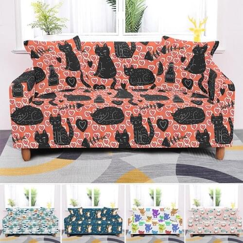 Hot Sell Cartoon Cat Elastic Sofa Cover Non Slip Stretch Cute Slipcovers L Shape Couch Covers For Living Room Decor