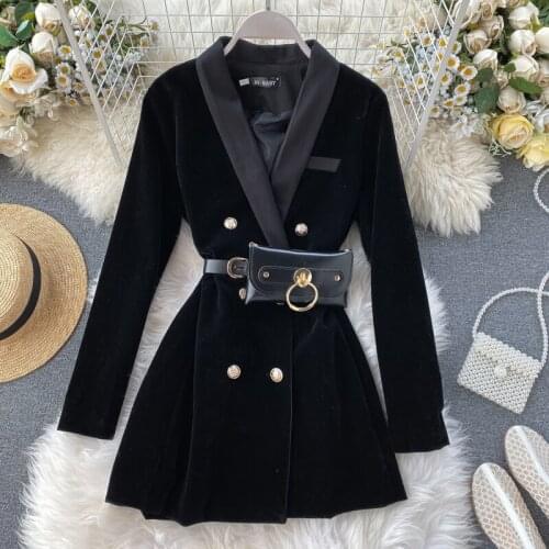 Small dress female autumn and winter new British style ladies temperament suit collar mid-length retro velvet jacket