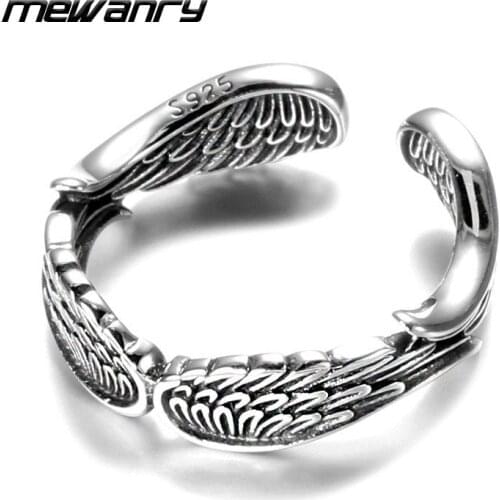 Mewanry 925 Sterling Silver Angel Wings Rings New Fashion Punk Hiphop Vintage Party Jewelry Birthday Gifts for Women Wholesale