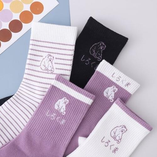 Fashion Female Socks Japan Harajuku Style Kawaii Cartoon Bear Animal Novelty Letter Print Happy Women Socks Holiday Gifts