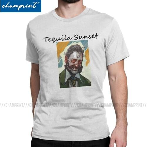 Disco Elysium Tequila Sunset T-Shirt Mens Humorous Cotton Tees Round Neck Short Sleeve T Shirt Printing Tops