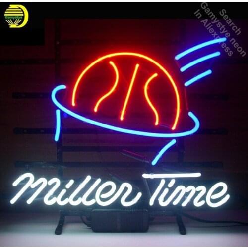 Miller Time Basketball Neon Light Sign Glass Tube neon lights Recreation Professiona Iconic Sign Beer Bar Pub sign board Lamps