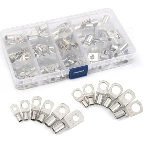 New 100pcs Wire Lugs Battery Auto Copper Tube Terminals Battery Welding Cable Lug Ring Crimp Connectors Kit Car Accessorie Tools