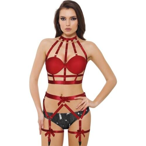 Hollow Out Stocking Set Elastic Sexy Body Full Body Harness Festival Rave Wear Garter Belt Erotic Lingerie Women Harness Bra
