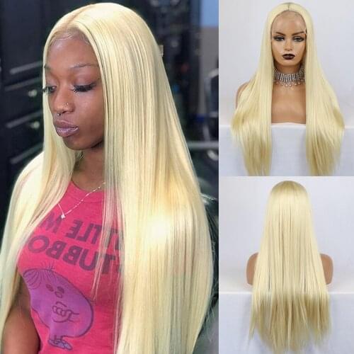 613 Blonde Color Wigs Long Straight Synthetic Lace Front Wigs Middle Part Natural Hairline Heat Resistant Wigs For Black Women