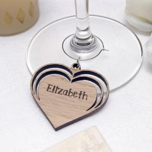 Personalised Wooden Triple-Heart Wine Glass Charm