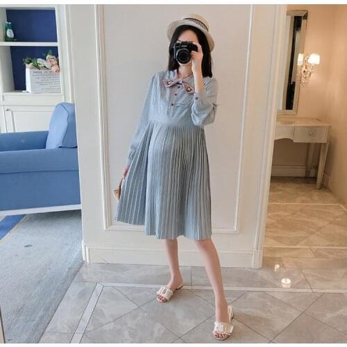 Pregnant women dress spring and autumn new season loose long section embroidery shirt bottoming maternity dress