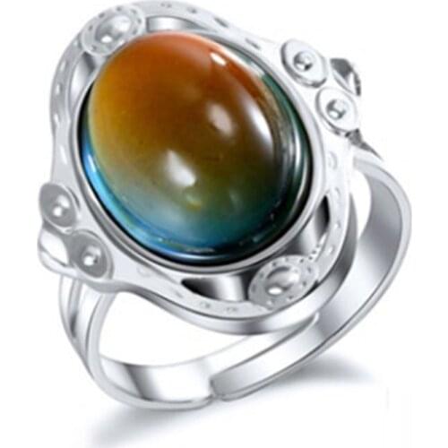 Retro Color Change Mood Ring Oval Emotion Feeling Changeable Adjustable Ring Temperature Control Color Rings For Women Men