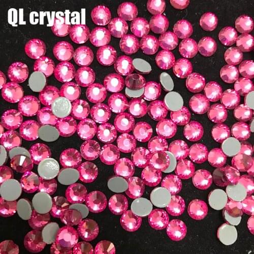 Pink Glitter Flatback Glass Crystal DMC Hotfix rhinestone For Gymnastics dancing wedding Clothes Shoes 3D Nail Decoration